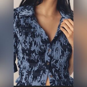 Maeve Blue and Black Button Down Shirt